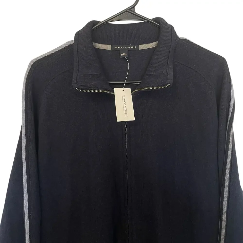 NWT Banana Republic Full Zip Cotton Heavyweight Jacket Black Mens Size XL